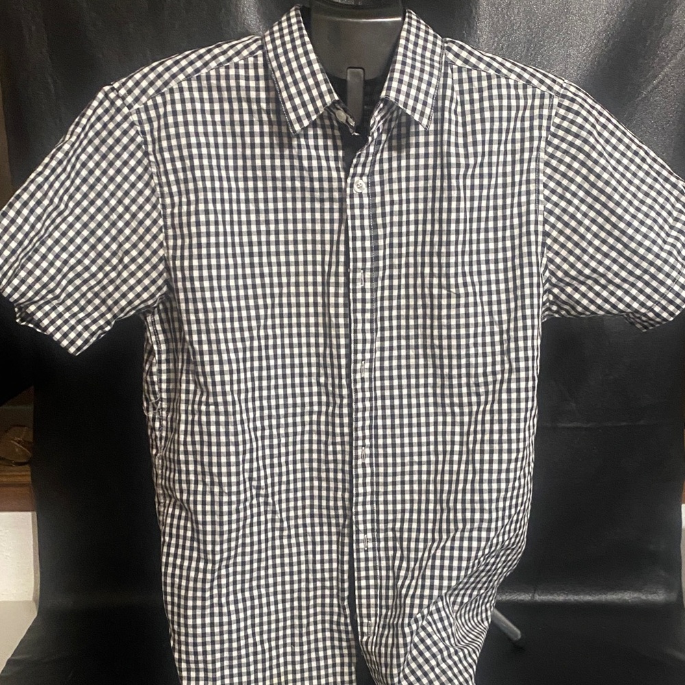 Women's Black and White Checkered Button Down Shirt